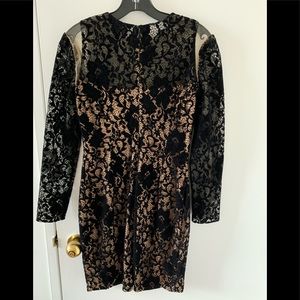 Tadashi Shoji Black Floral Nude Lace Dress, size 4